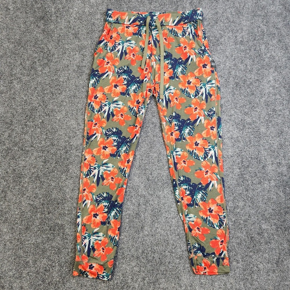 SAXX Snooze Pant Pajama Pants Mens Small Green Tropical‎ Floral Modal Lounge